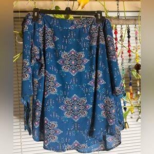 Renee C. Asymmetrical Blue Floral Skirt